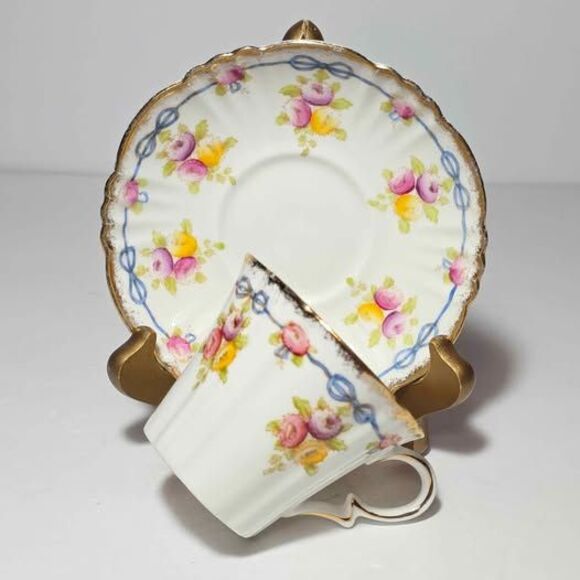 Royal Albert Teacup and Saucer Purple Yellow Flowers Bows - Picture 5 of 9